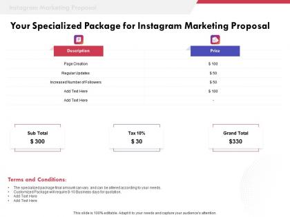Your specialized package for instagram marketing proposal ppt powerpoint presentation picture