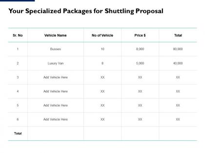 Your specialized packages for shuttling proposal ppt powerpoint presentation rules