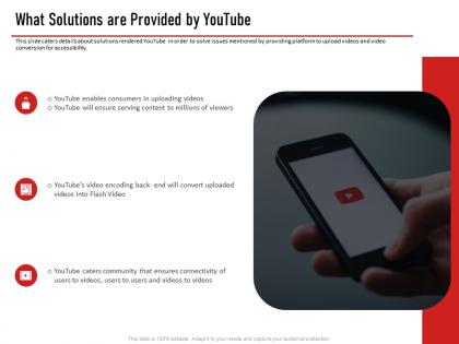 Youtube investor funding elevator pitch deck what solutions are provided by youtube ppt layouts files