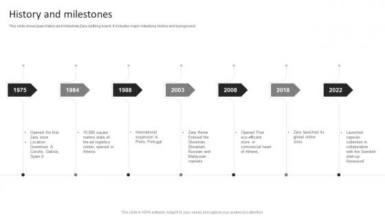 Zara Company Profile History And Milestones Ppt Infographics CP SS
