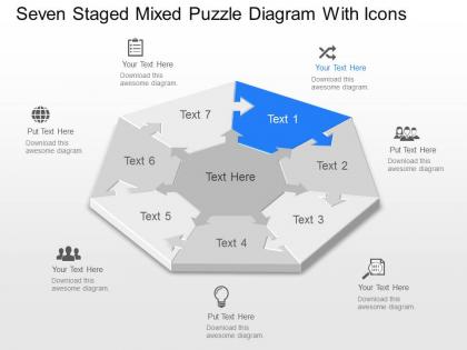 Zd seven staged mixed puzzle diagram with icons powerpoint template