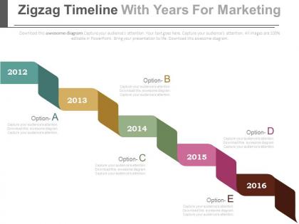 Zigzag timeline with years for marketing agenda powerpoint slides