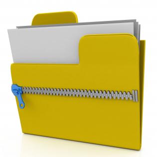 Zipped folder with documents stock photo