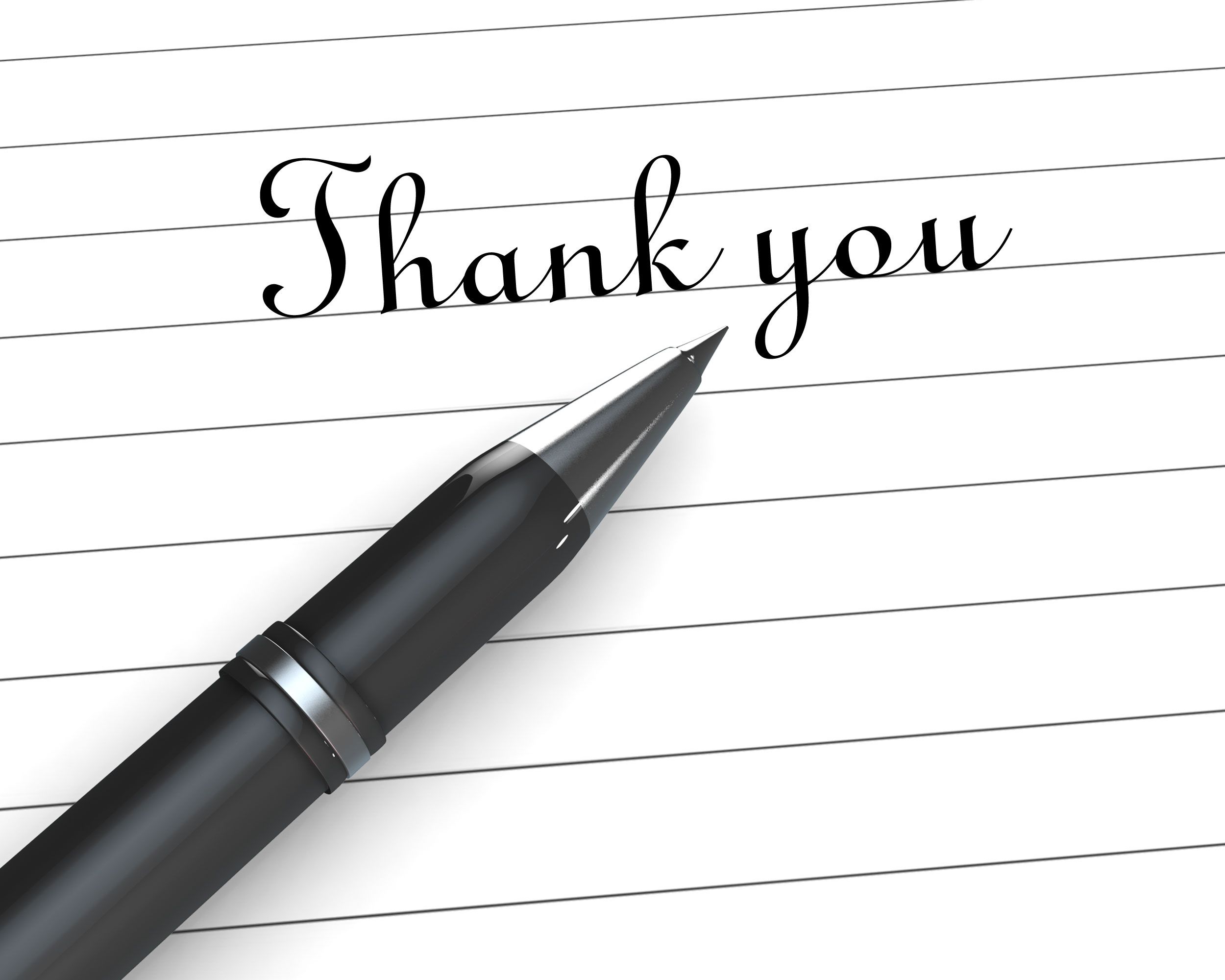 20 Thank You Note On Paper With Pen Stock Photo  PowerPoint Within Powerpoint Thank You Card Template