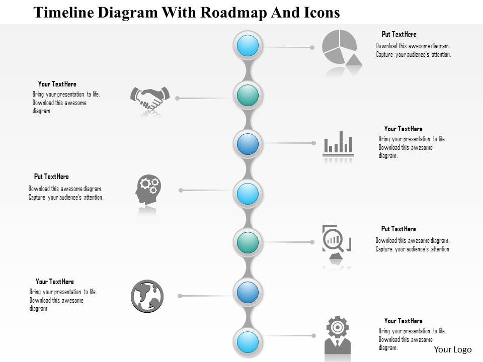 1214 Timeline Diagram With Roadmap And Icons Powerpoint