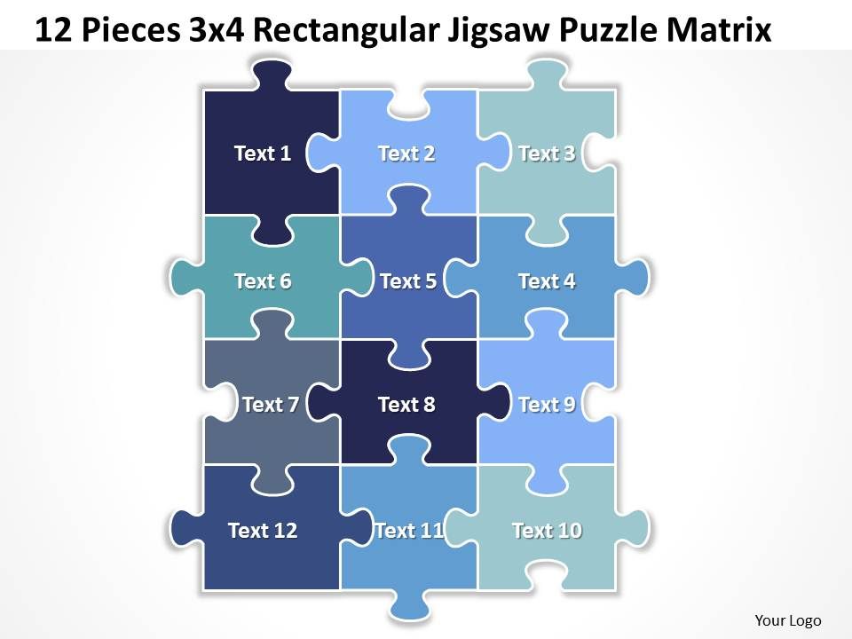 12 Pieces 3x4 Rectangular Jigsaw Puzzle Matrix Powerpoint templates