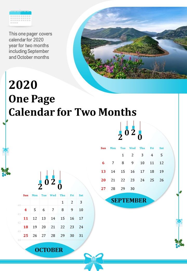 2020 One Page Calendar For Two Months Presentation Report