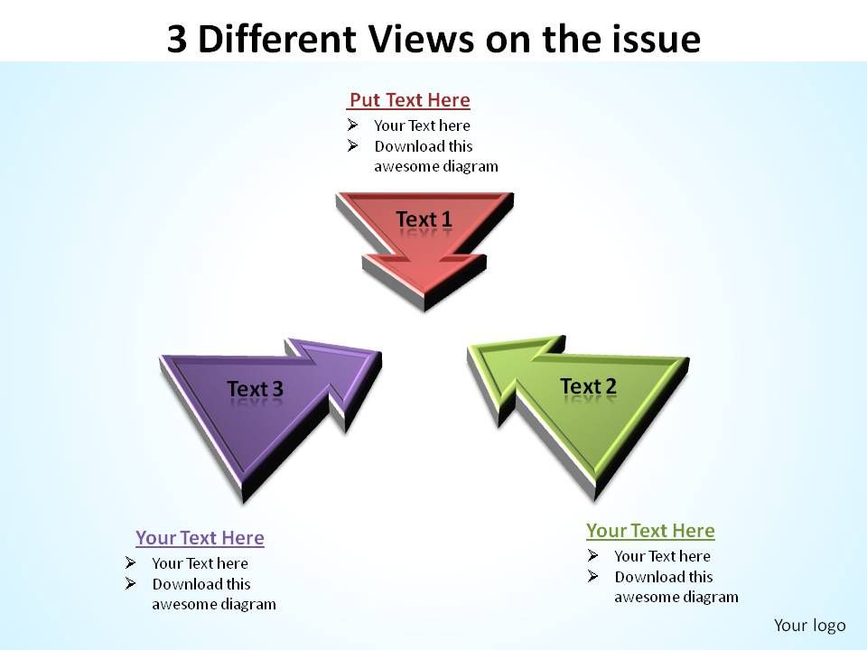 3 different views on the issue inward arrows ppt slides diagrams