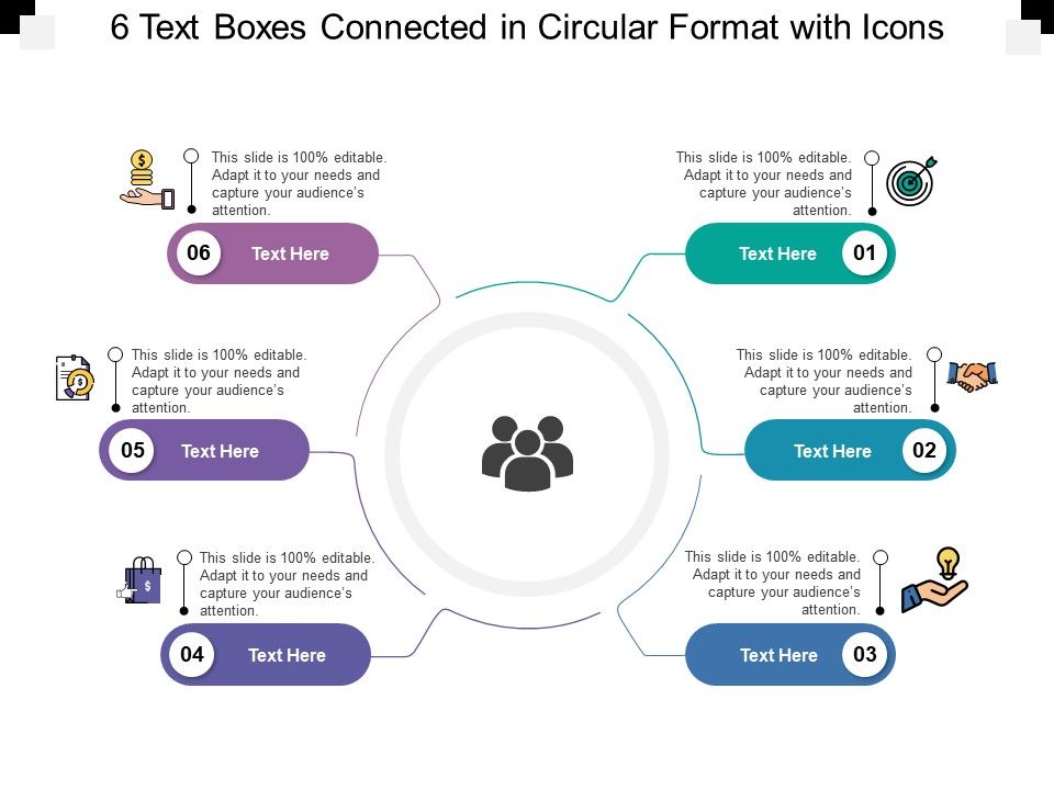 6 Text Boxes Connected In Circular Format With Icons Powerpoint Slides Diagrams Themes For Ppt Presentations Graphic Ideas