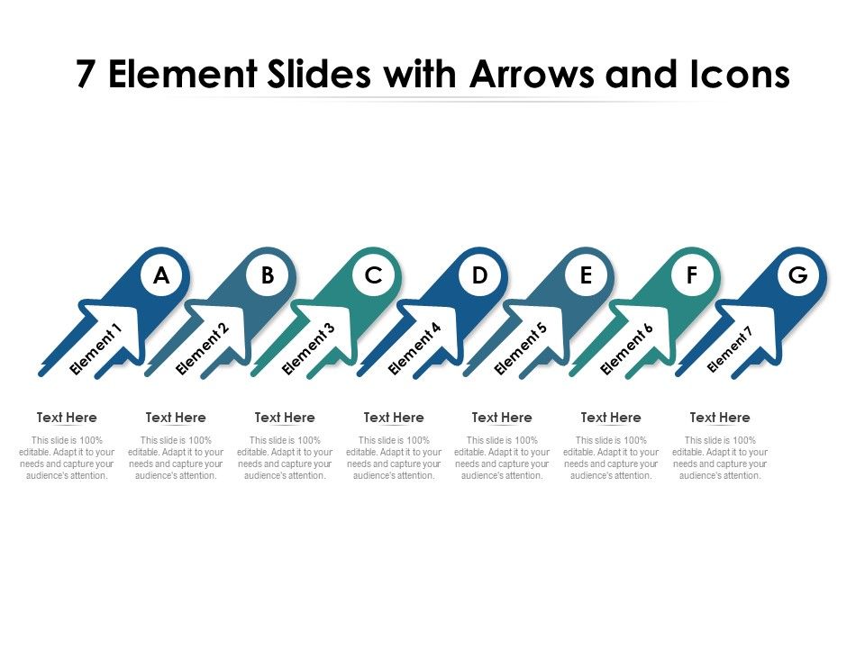 7 Element Slides With Arrows And Icons Presentation Graphics
