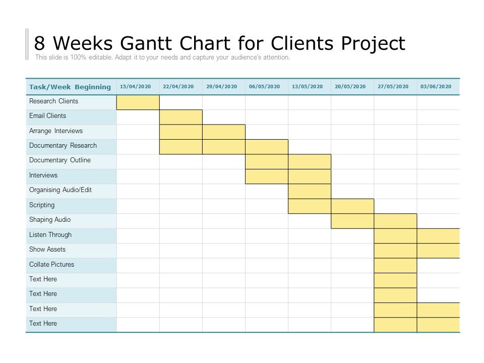 8 Weeks Gantt Chart For Clients Project | Presentation PowerPoint ...