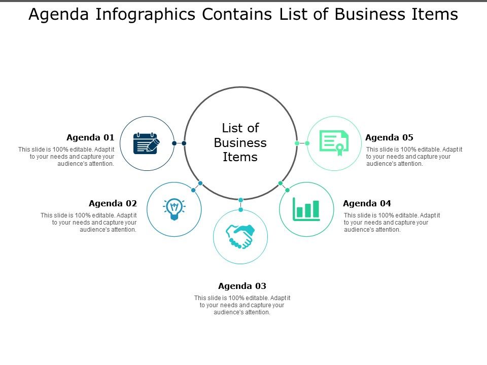 agenda infographics contains list of business items agenda list