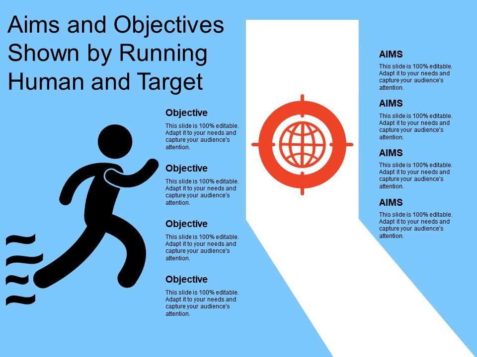 Aims And Objectives Shown By Running Human And Target Presentation PowerPoint Diagrams PPT