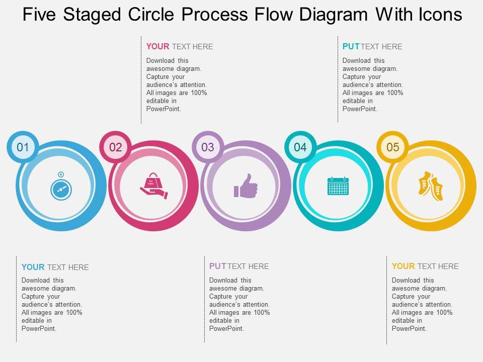 br Five Staged Circle Process Flow Diagram With Icons Flat ...