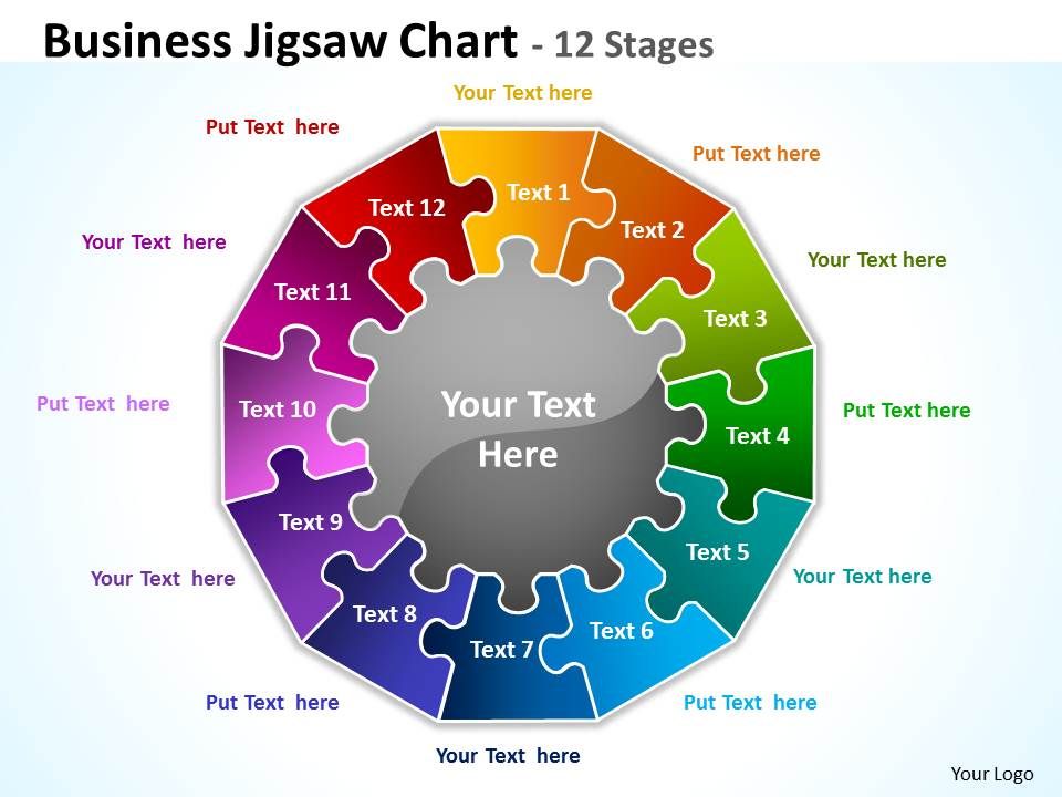 Business Jigsaw diagram Chart 12 Stages 4 PowerPoint Presentation