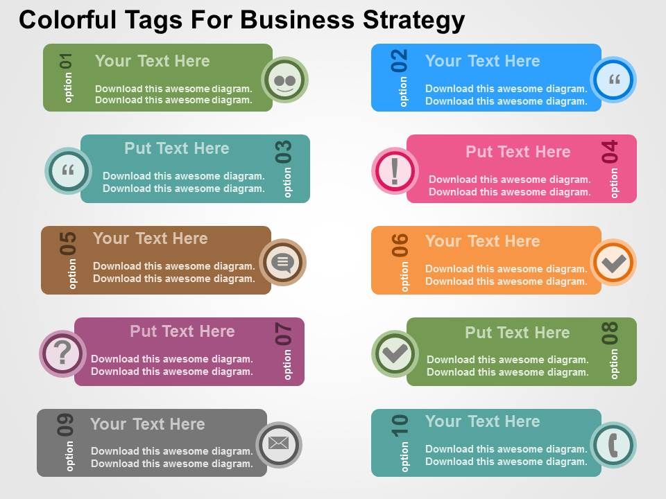Colorful Tags For Business Strategy Flat Powerpoint Design PowerPoint