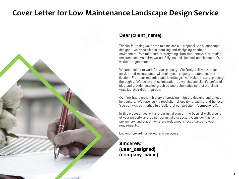 Low Maintenance Landscape Design, Landscape Proposal Cover Letter