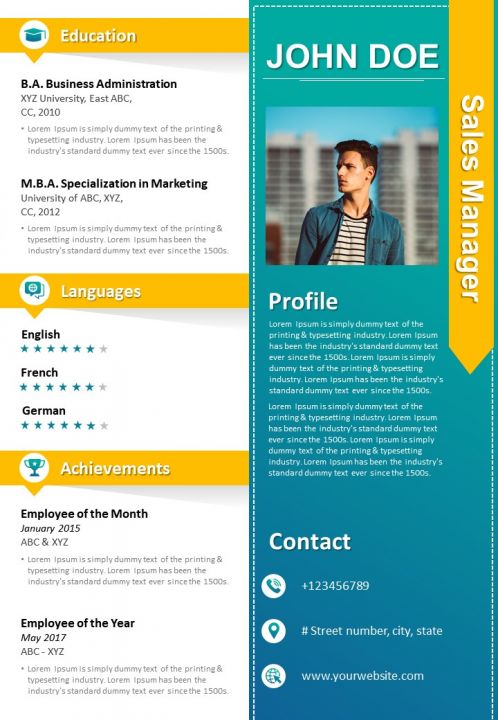 Cv Template Sales Manager Resume Powerpoint Presentation Powerpoint Presentation Sample Example Of Ppt Presentation Presentation Background