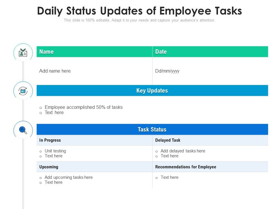 Daily Status Updates Of Employee Tasks Presentation Graphics Presentation PowerPoint Example Daily Status Updates Of Employee Tasks Presentation Graphics Presentation PowerPoint Example