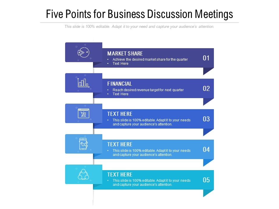 Five Points For Business Discussion Meetings PowerPoint Presentation
