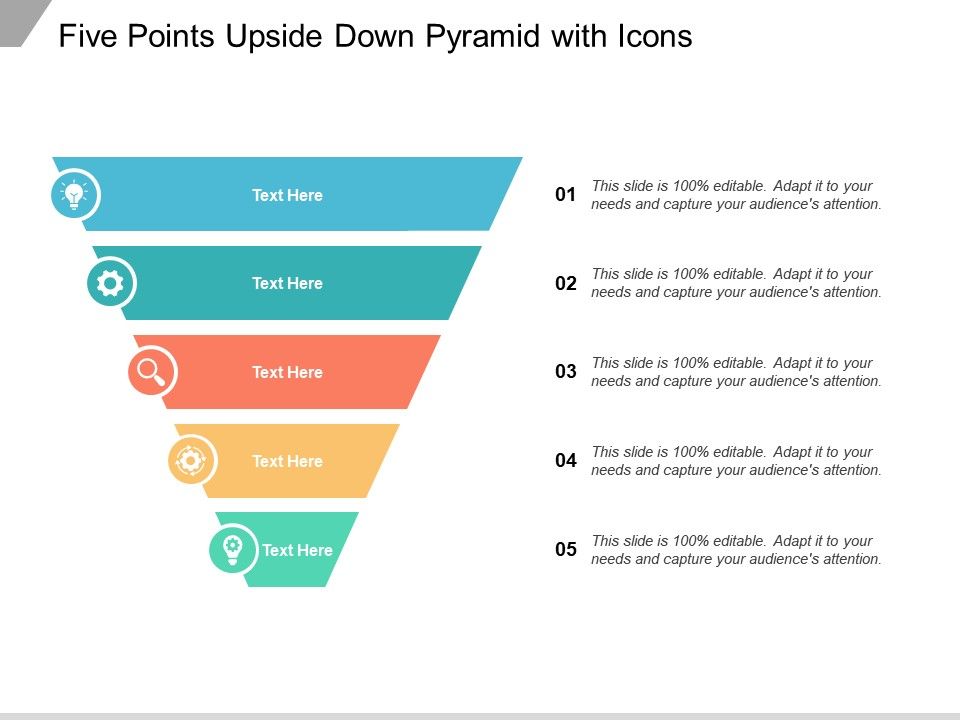 Five Points Upside Down Pyramid With Icons Powerpoint