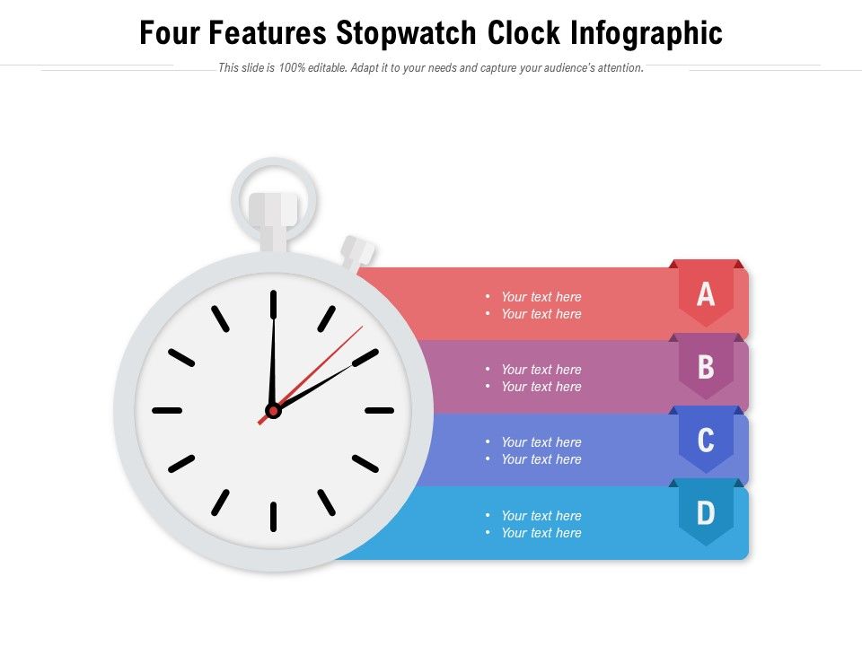 Four Features Stopwatch Clock Infographic Presentation Graphics