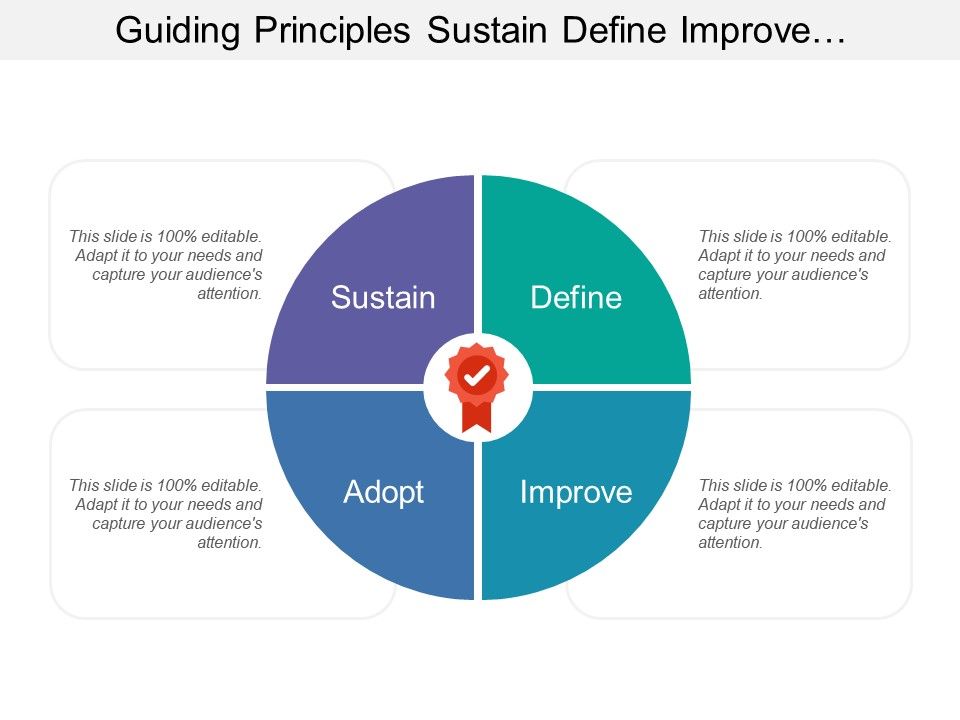 Guiding Principles Sustain Define Improve Adopt With Tick In Medal