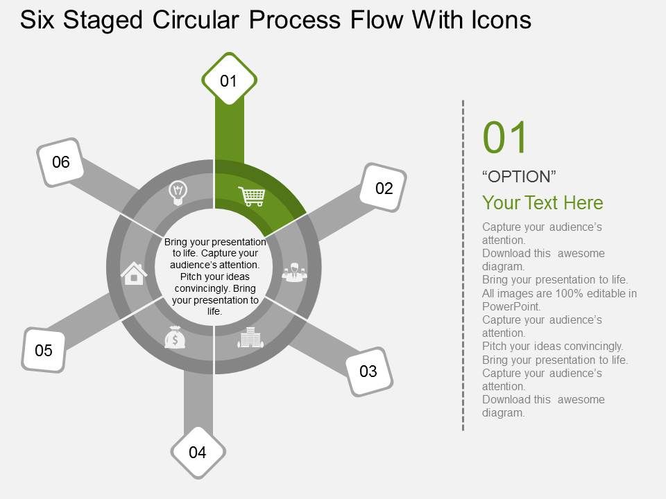 hr Six Staged Circular Process Flow With Icons Flat ...