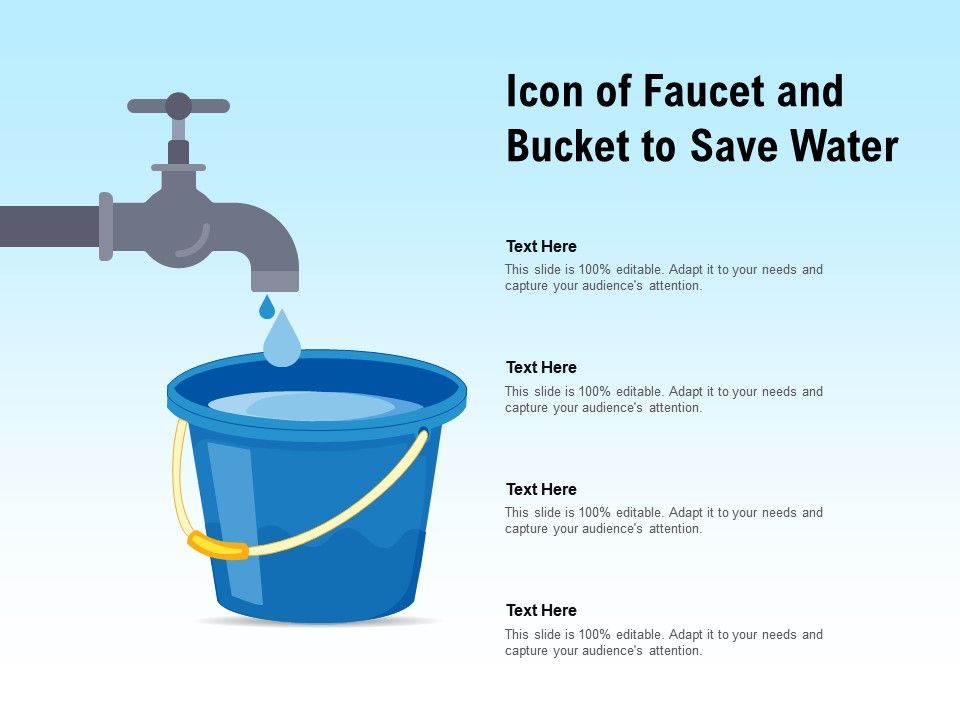 Icon Of Faucet And Bucket To Save Water | Presentation ...