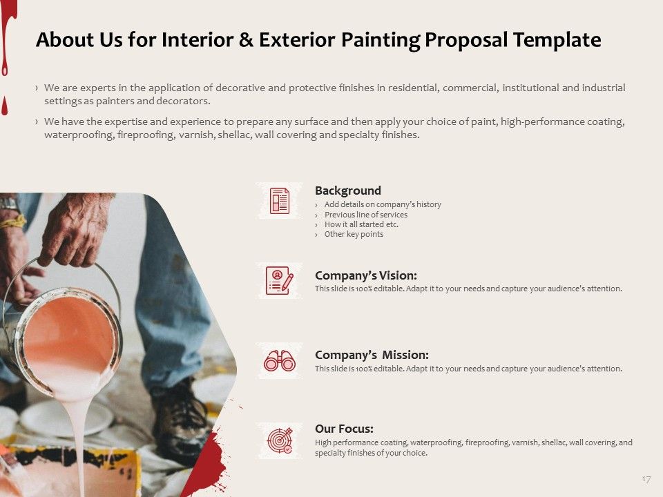 Interior And Exterior Painting Proposal Template Powerpoint Presentation Slides Sample Example Of Ppt Background - Interior Wall Finishes Ppt