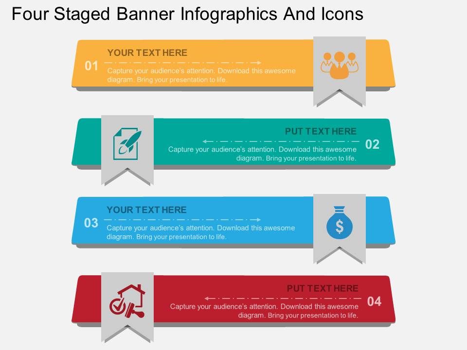 Jr Four Staged Banner Infographics And Icons Flat Powerpoint
