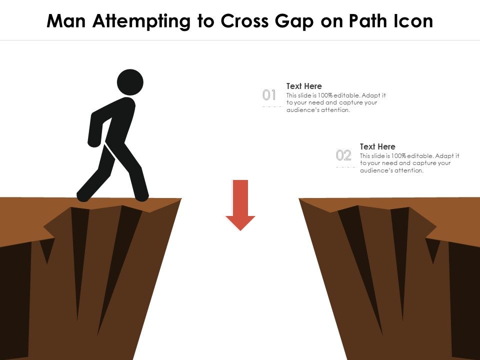 Man Attempting To Cross Gap On Path Icon PowerPoint Slides Diagrams