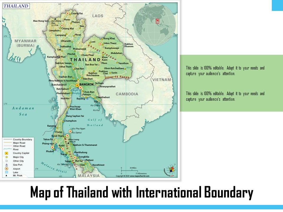 Map Of Thailand With International Boundary Presentation Graphics Presentation Powerpoint Example Slide Templates