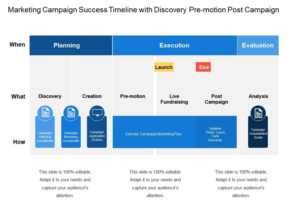 marketing campaign success timeline with discovery pre marketing campaign analysis template