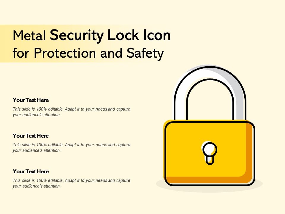 Metal Security Lock Icon For Protection And Safety Presentation Graphics Presentation Powerpoint Example Slide Templates