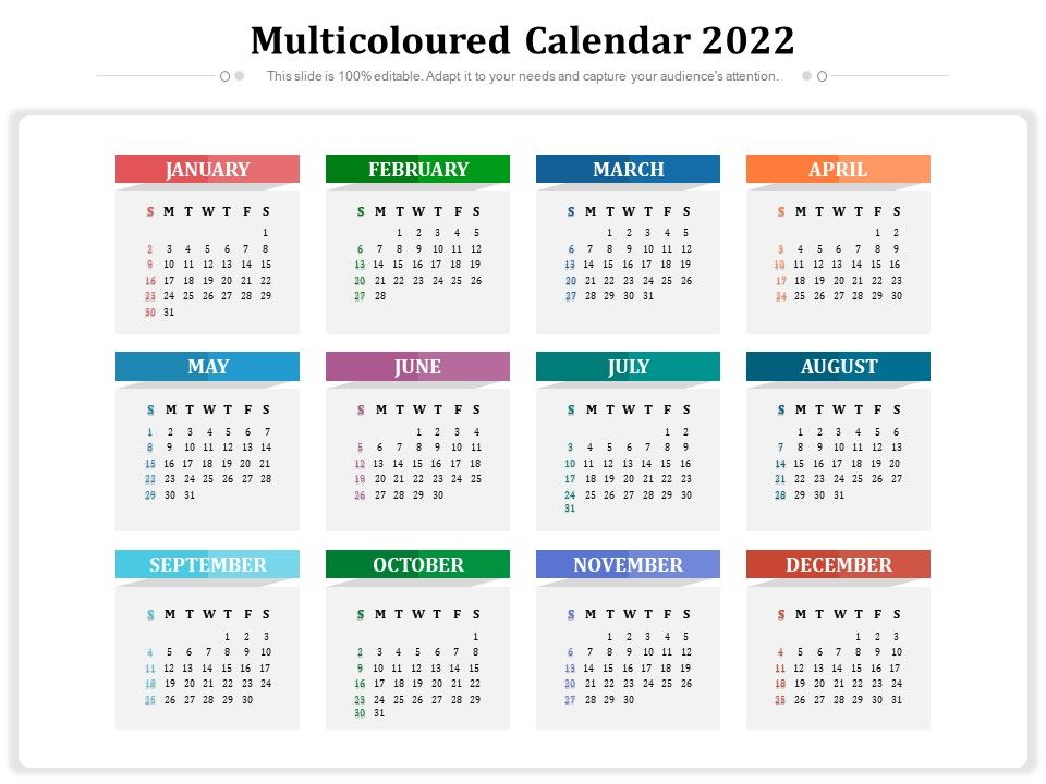 Multicoloured Calendar 2022 Presentation Graphics Presentation Powerpoint Example Slide Templates