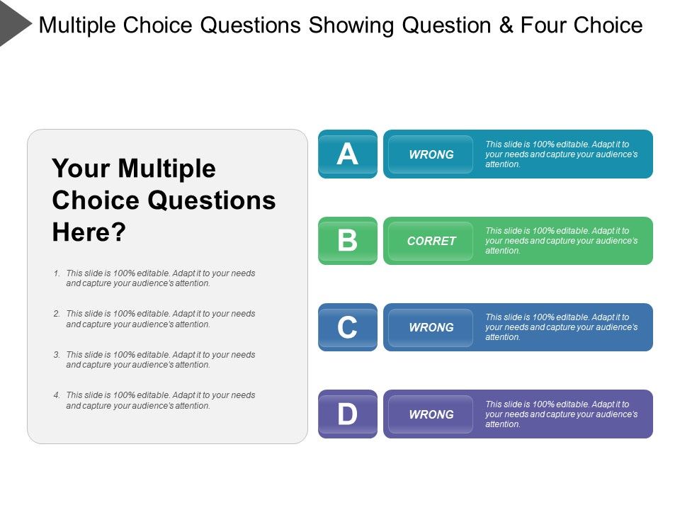Multiple Choice Question Showing Question And Four Choice Presentation Powerpoint Images Example Of Ppt Presentation Ppt Slide Layouts