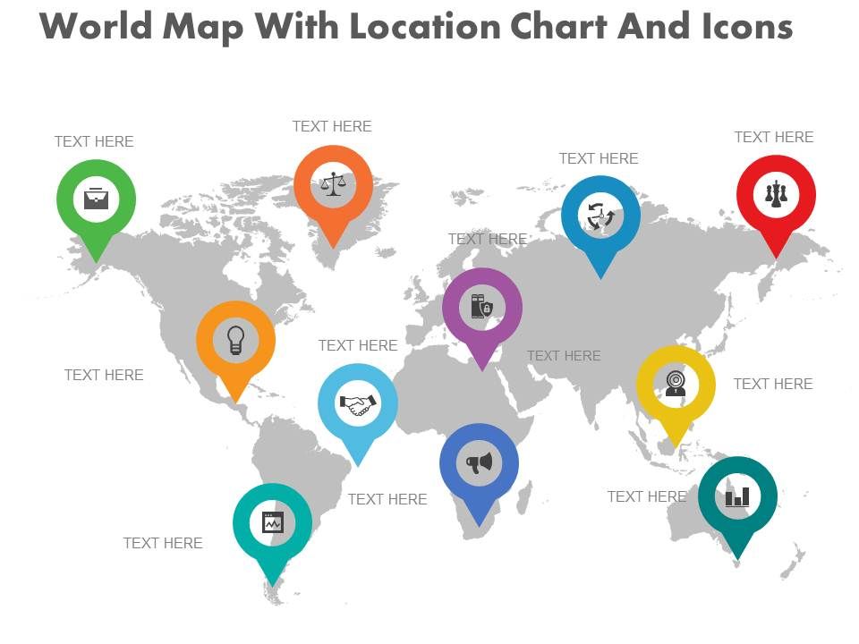 new World Map With Location Chart And Icons Flat Powerpoint ...