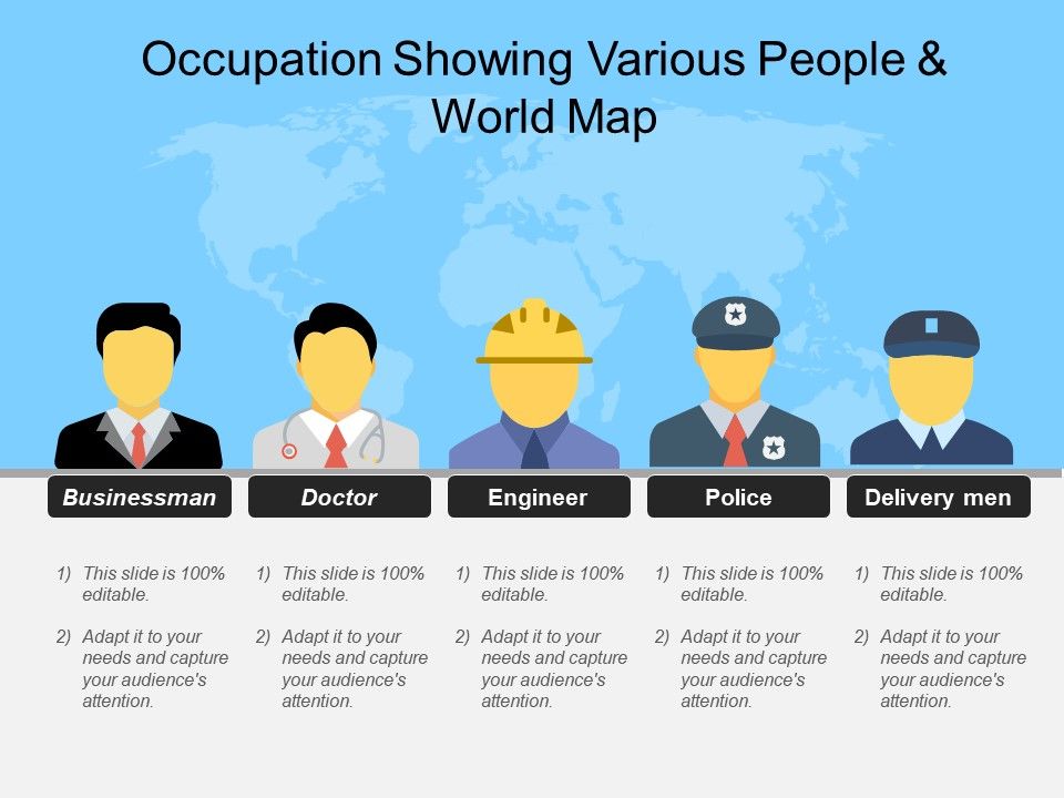 Occupation Showing Various People And World Map | PowerPoint Slide ...