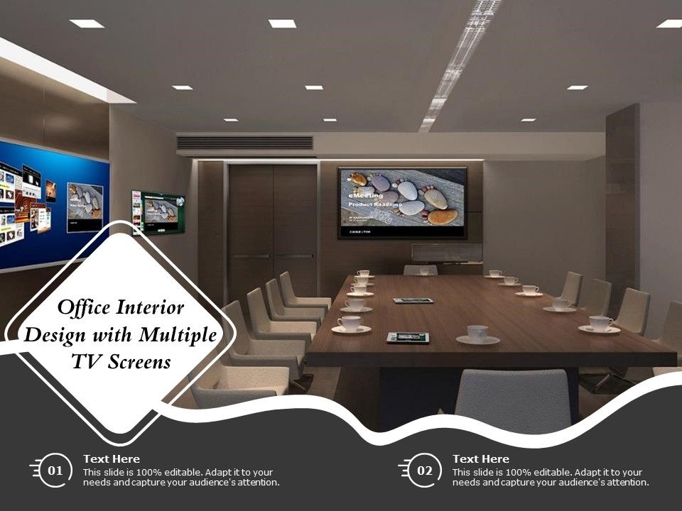 Office Interior Design With Multiple TV Screens PowerPoint Slides