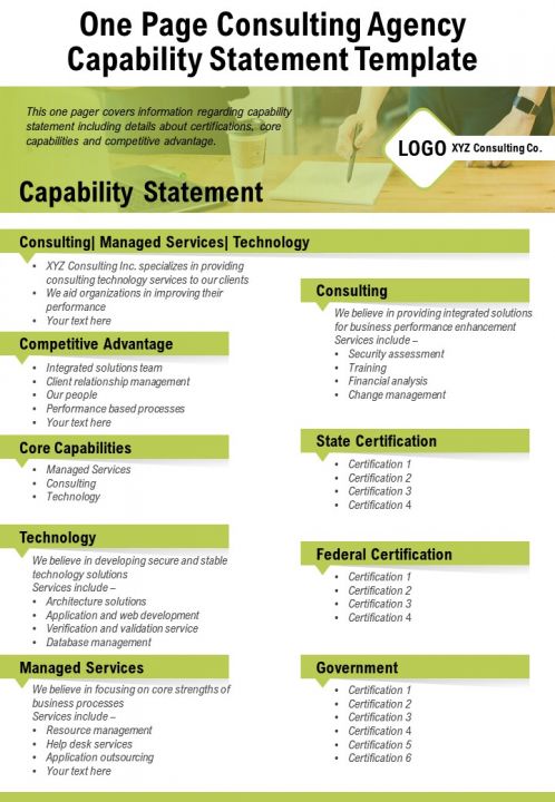 One Page Capability Statement Template from www.slideteam.net