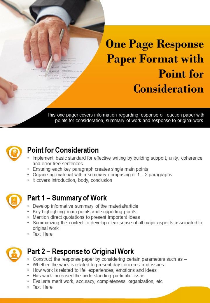 One Page Response Paper Format With Point For Consideration Presentation Report Infographic Ppt Pdf Document Presentation Graphics Presentation Powerpoint Example Slide Templates