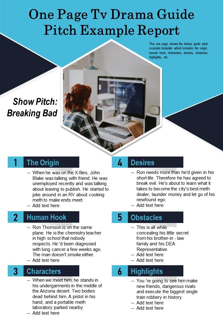 One Page Tv Drama Guide Pitch Example Report Presentation Report