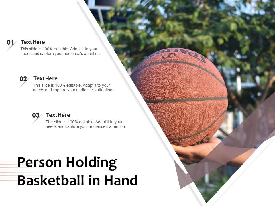 Person Holding Basketball In Hand PowerPoint Design Template Sample