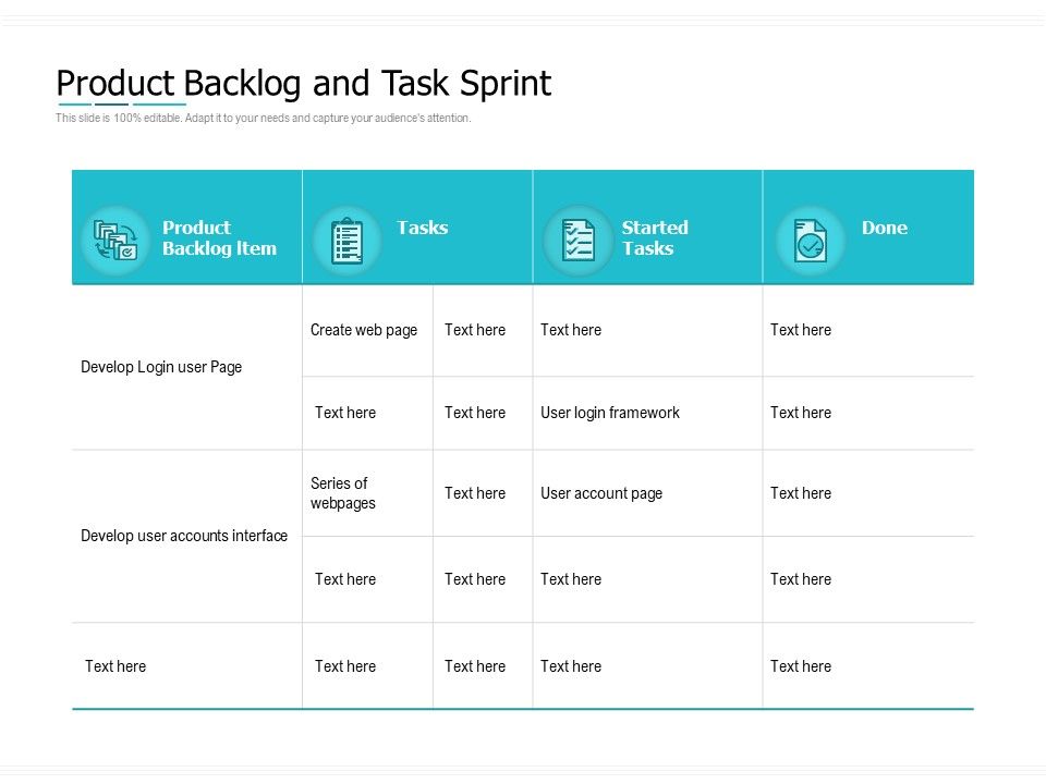 Product Backlog And Task Sprint Template Presentation Sample Of Ppt Presentation Presentation Background Images