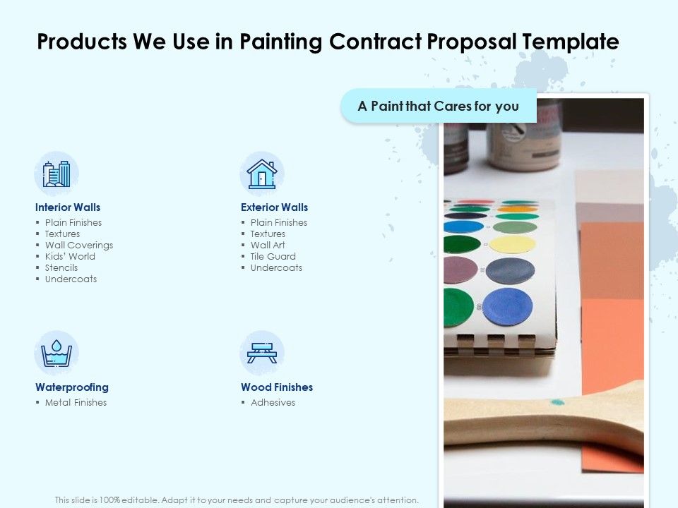 Products We Use In Painting Contract Proposal Template Ppt Powerpoint Graphics Slides Diagrams Themes For Presentations Graphic Ideas - Interior Wall Finishes Ppt