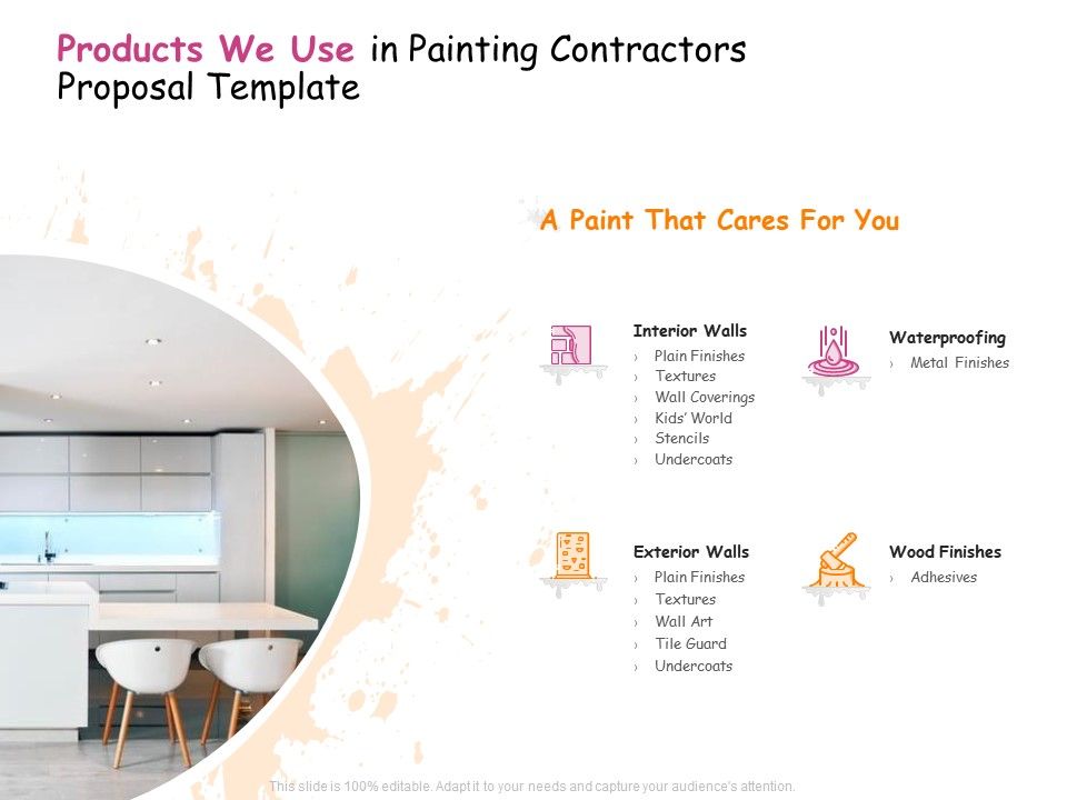 Products We Use In Painting Contractors Proposal Template Ppt Powerpoint Presentation File Slides Diagrams Themes For Presentations Graphic Ideas - Interior Wall Finishes Ppt