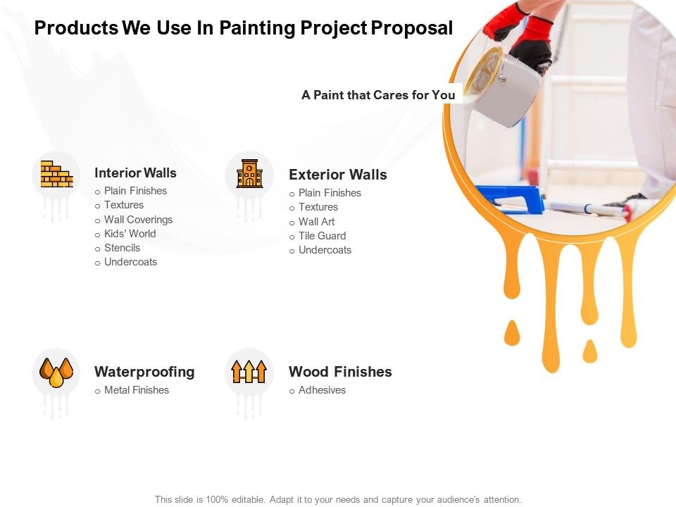 Products We Use In Painting Project Proposal Ppt Powerpoint Presentation Layouts Graphics Example Slide Templates - Interior Wall Finishes Ppt