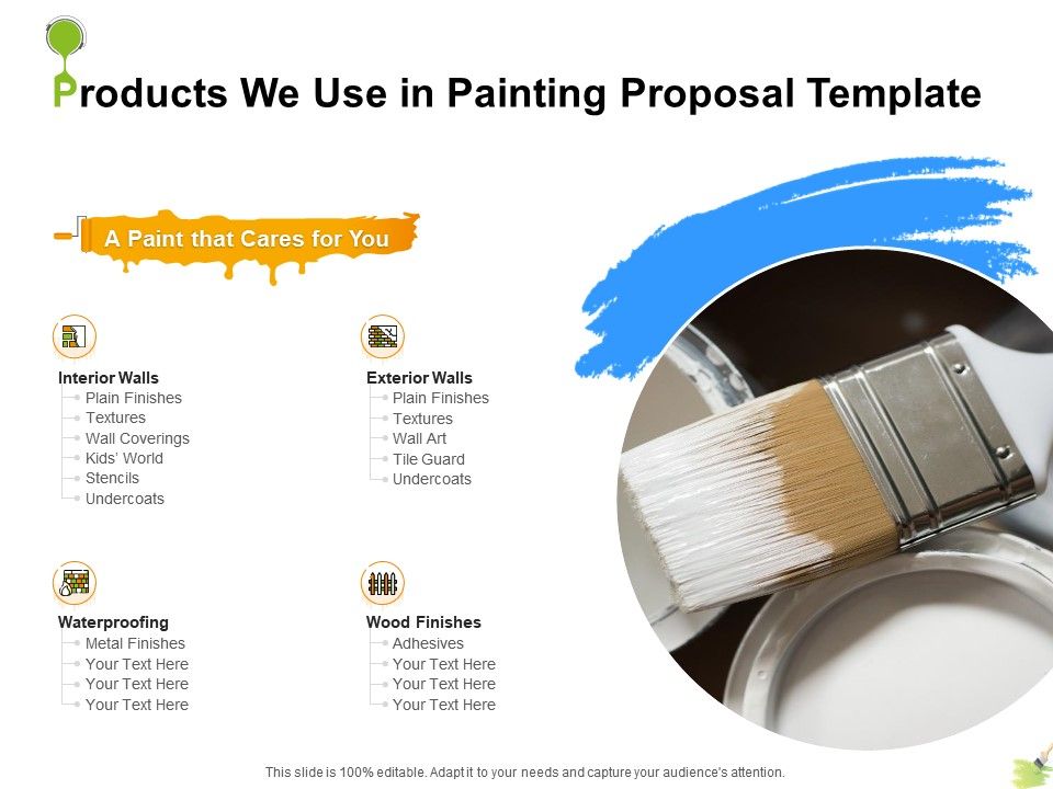 Products We Use In Painting Proposal Template Ppt Powerpoint Presentation Infographics Graphics Example Slide Templates - Interior Wall Finishes Ppt