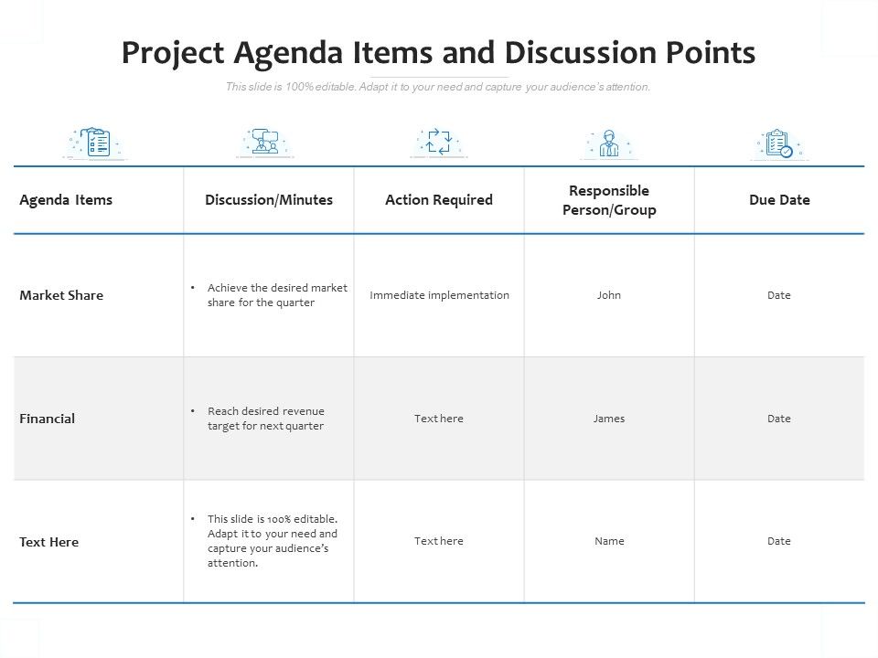 Project Agenda Items And Discussion Points PowerPoint Presentation Pictures PPT Slide
